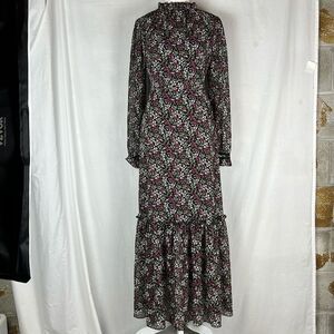 Me + Em Boho Purple and White Ditzy Intricate Floral Maxi Dress with Belt